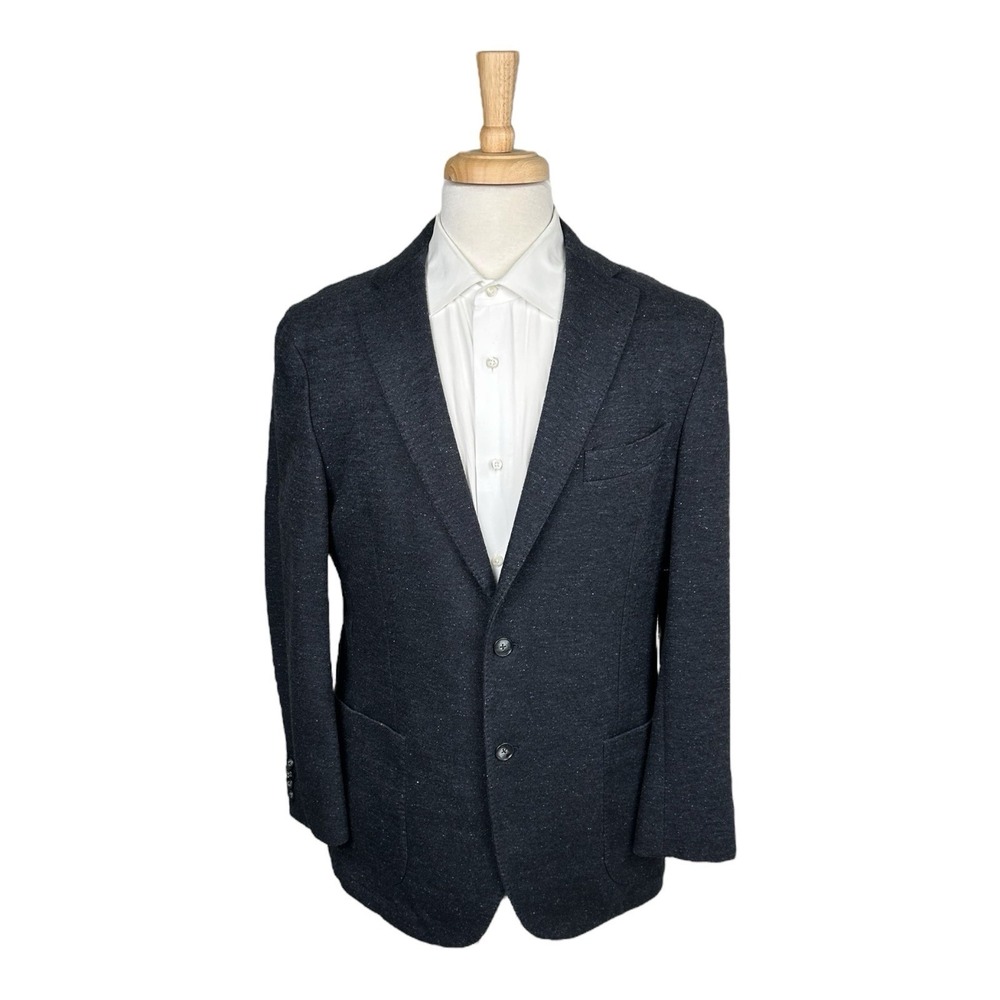 Saks Fifth Ave Dondi Knit Blue Flecked Wool Cotton Silk Blazer 44R Italy